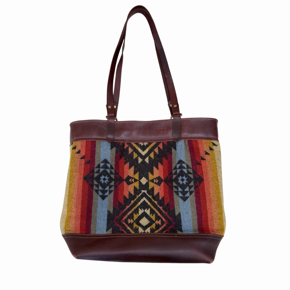 Vintage Dude Leather Works Southwestern Wool & Leather Large Tote Bag